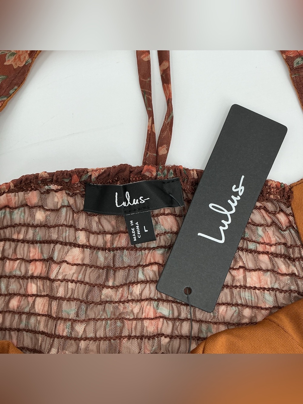 Lulu's Sweet and Cute Brown Floral Crop Top with Mesh Sleeves - Picture 6 of 8